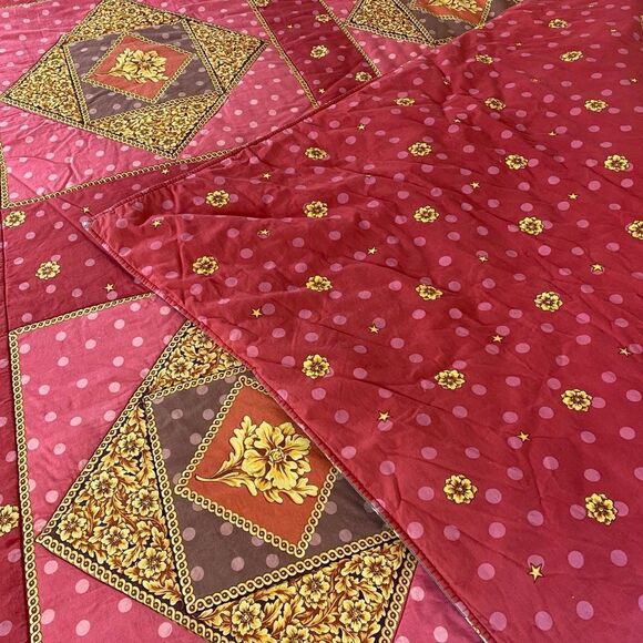 Quilt Full/Queen East Indian inspired pink gold floral poka dots - Picture 5 of 9